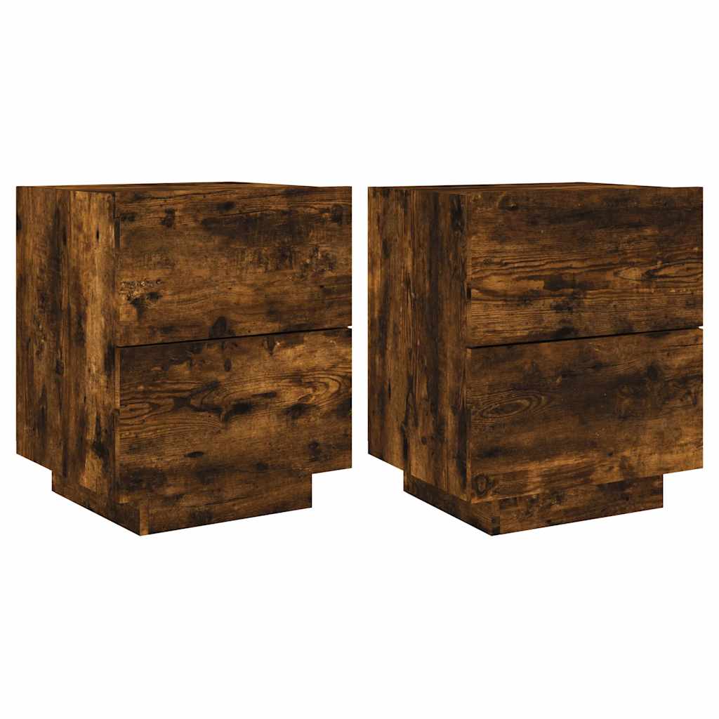 Bedside Cabinets with LED Lights 2 pcs Smoked Oak