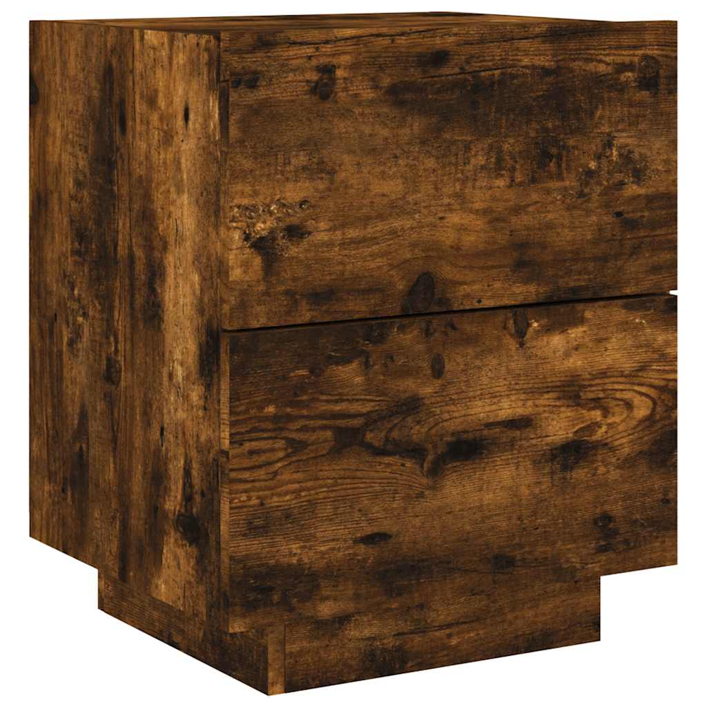 Bedside Cabinets with LED Lights 2 pcs Smoked Oak
