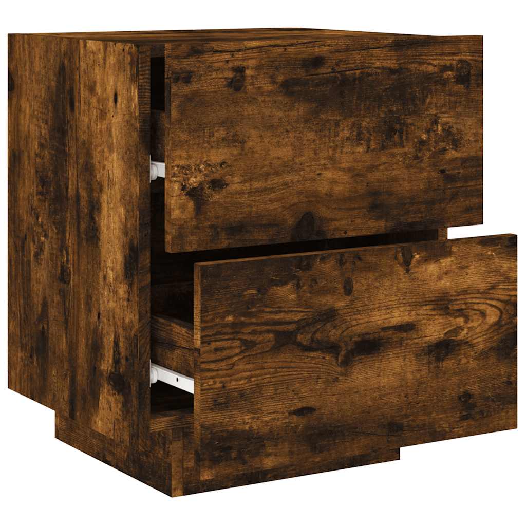 Bedside Cabinets with LED Lights 2 pcs Smoked Oak