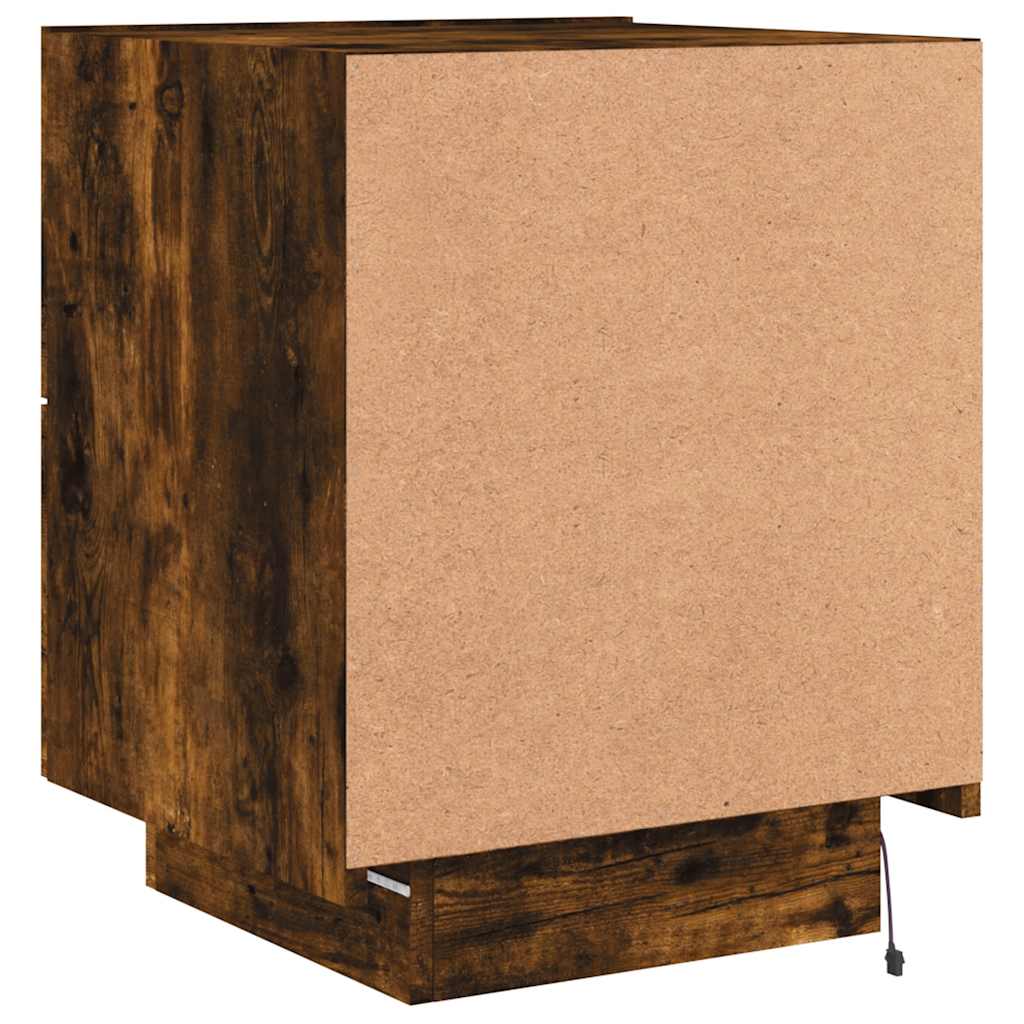 Bedside Cabinets with LED Lights 2 pcs Smoked Oak