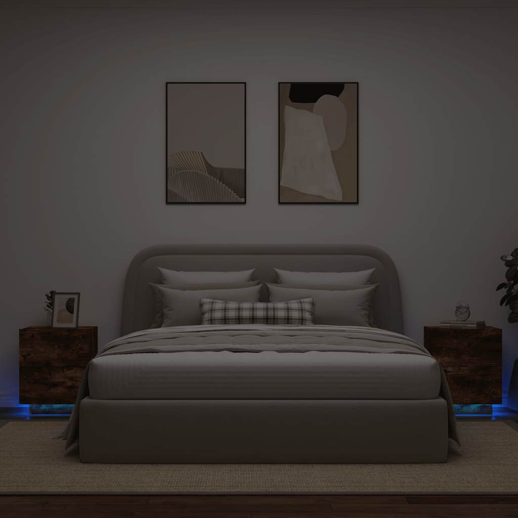 Bedside Cabinets with LED Lights 2 pcs Smoked Oak