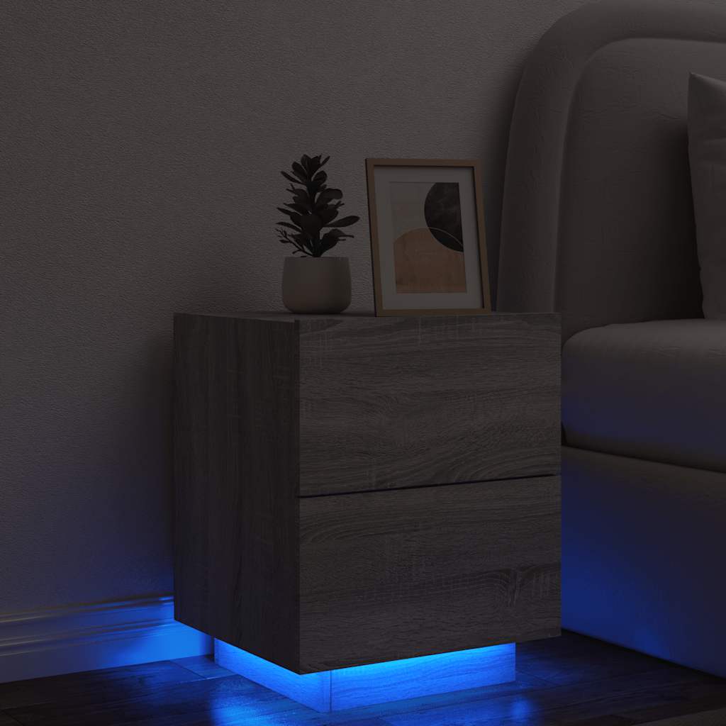 Bedside Cabinet with LED Lights Grey Sonoma Engineered Wood