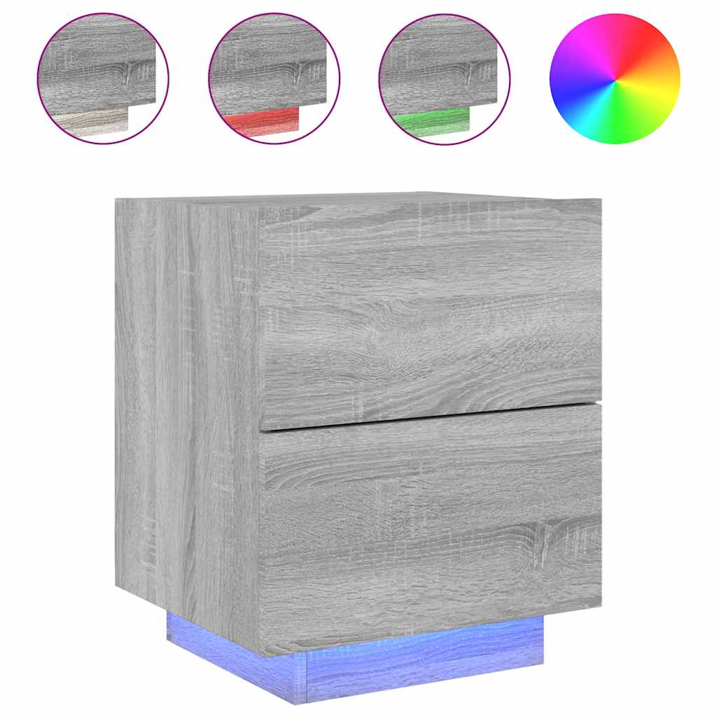 Bedside Cabinets with LED Lights 2 pcs Grey Sonoma