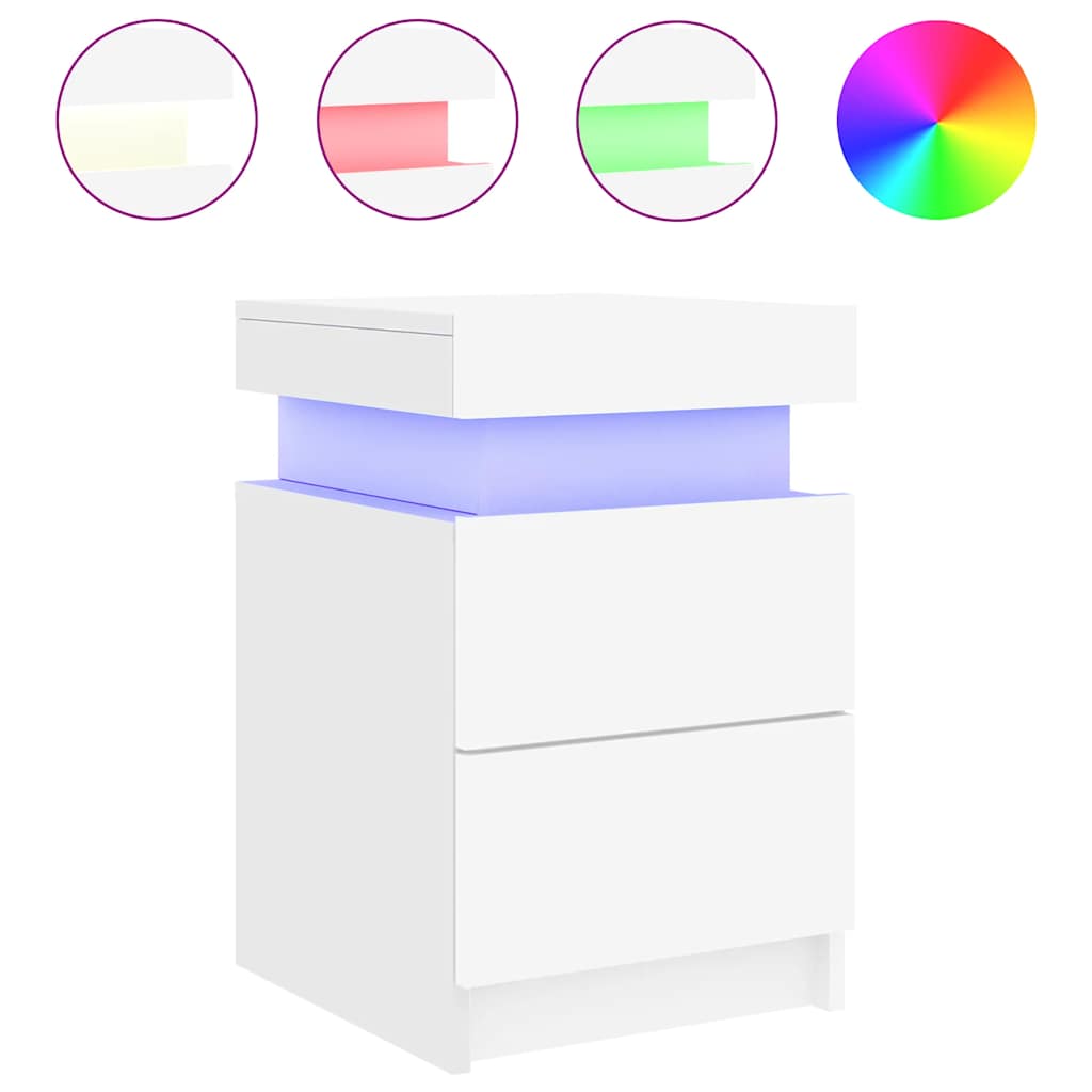 Bedside Cabinet with LED Lights White 35x39x55 cm