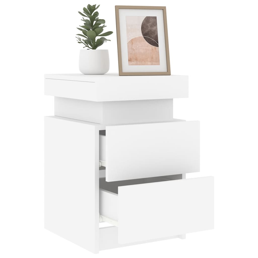 vidaXL Bedside Cabinets with LED Lights 2 pcs White 35x39x55 cm