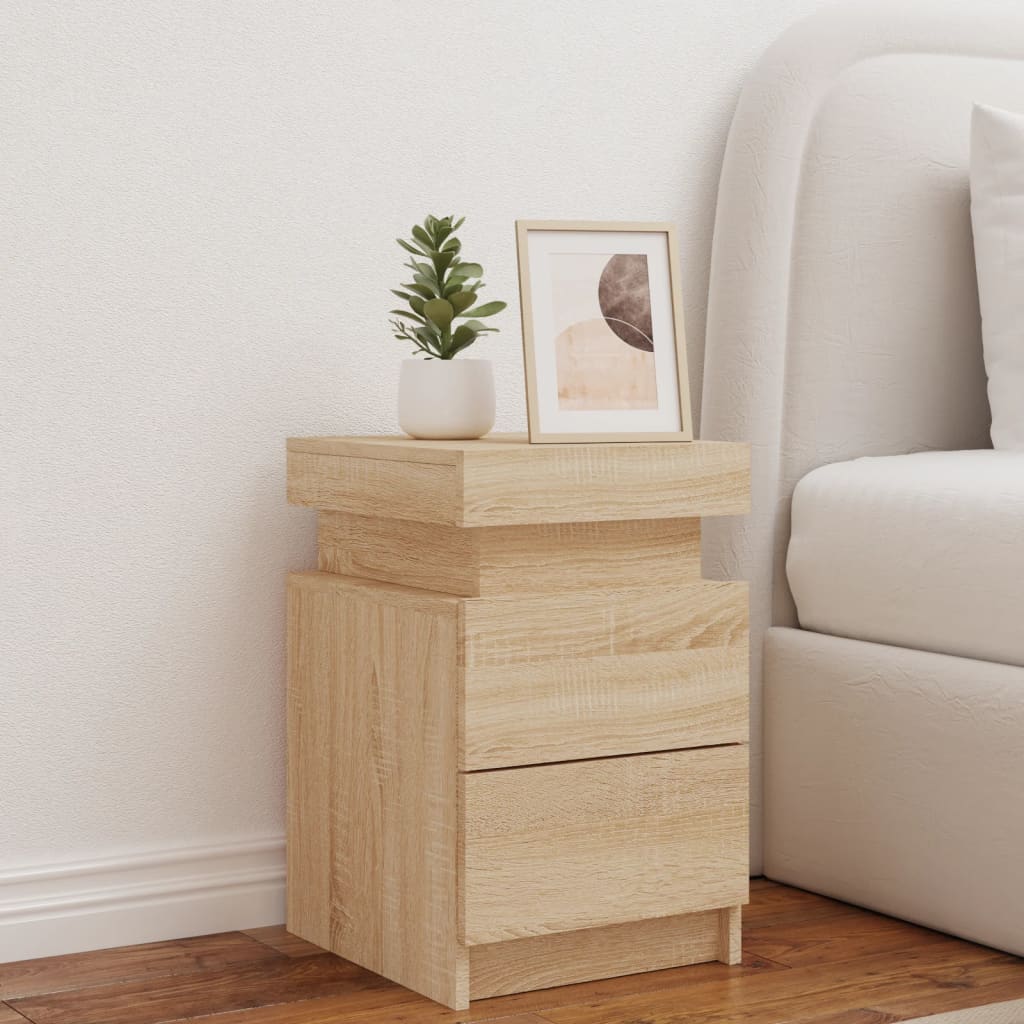 vidaXL Bedside Cabinet with LED Lights Sonoma Oak 35x39x55 cm