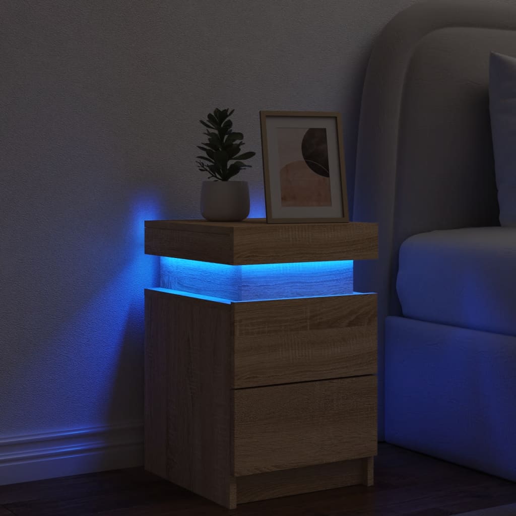 vidaXL Bedside Cabinet with LED Lights Sonoma Oak 35x39x55 cm