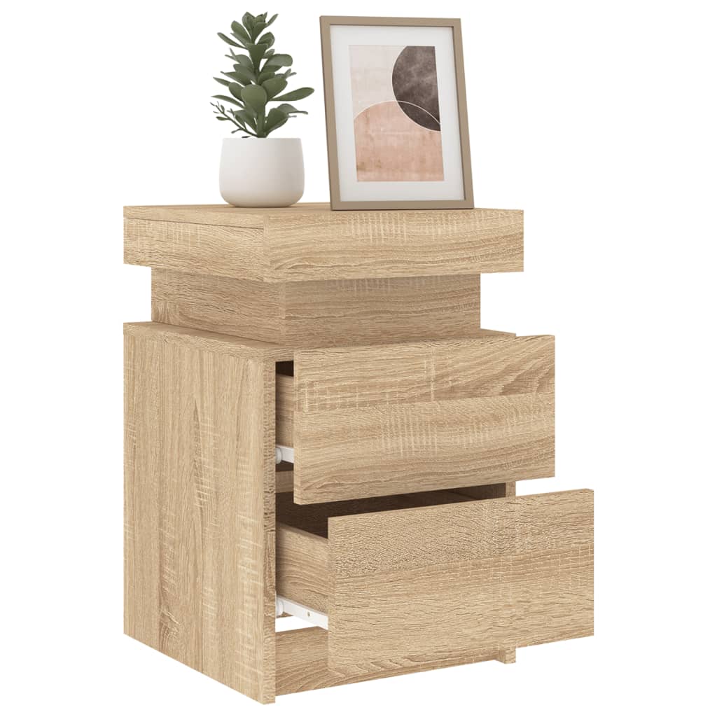 vidaXL Bedside Cabinet with LED Lights Sonoma Oak 35x39x55 cm