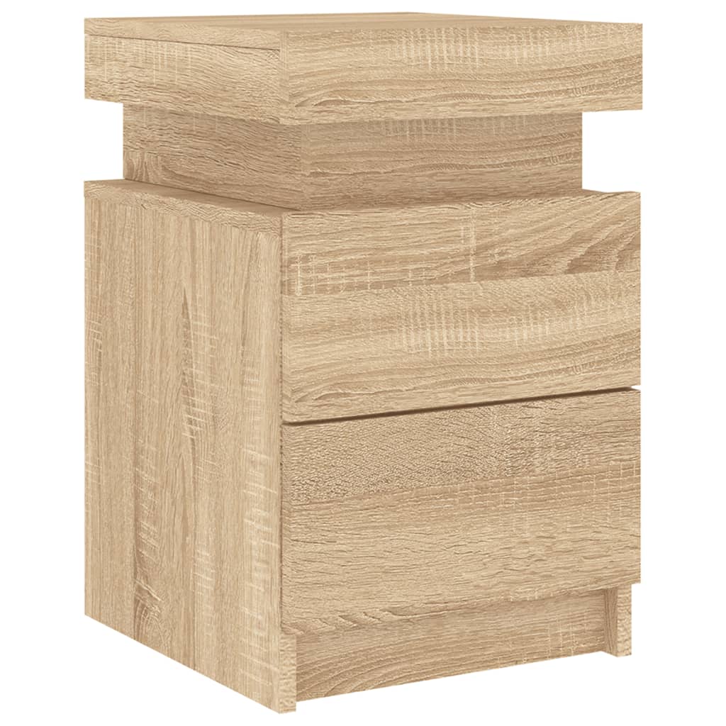 vidaXL Bedside Cabinet with LED Lights Sonoma Oak 35x39x55 cm