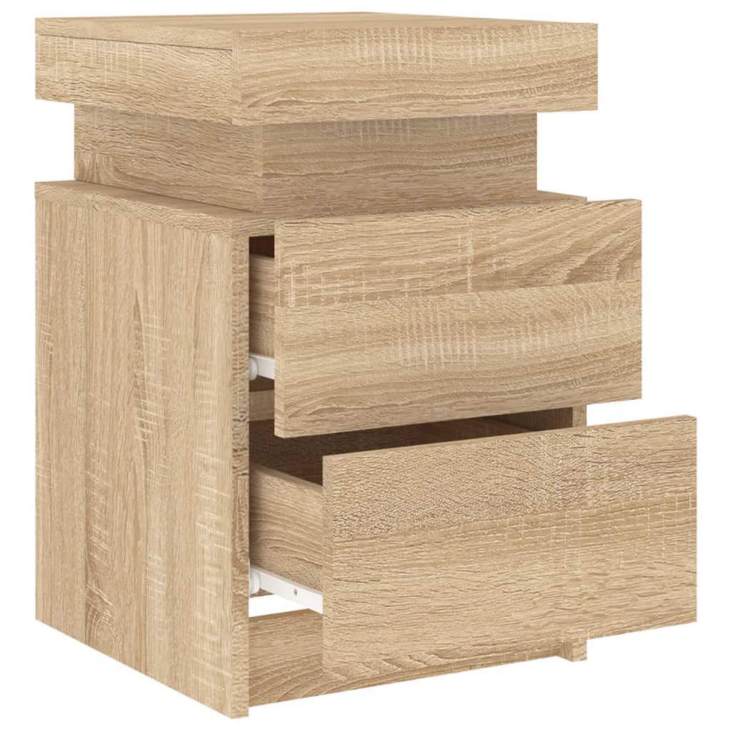 vidaXL Bedside Cabinet with LED Lights Sonoma Oak 35x39x55 cm