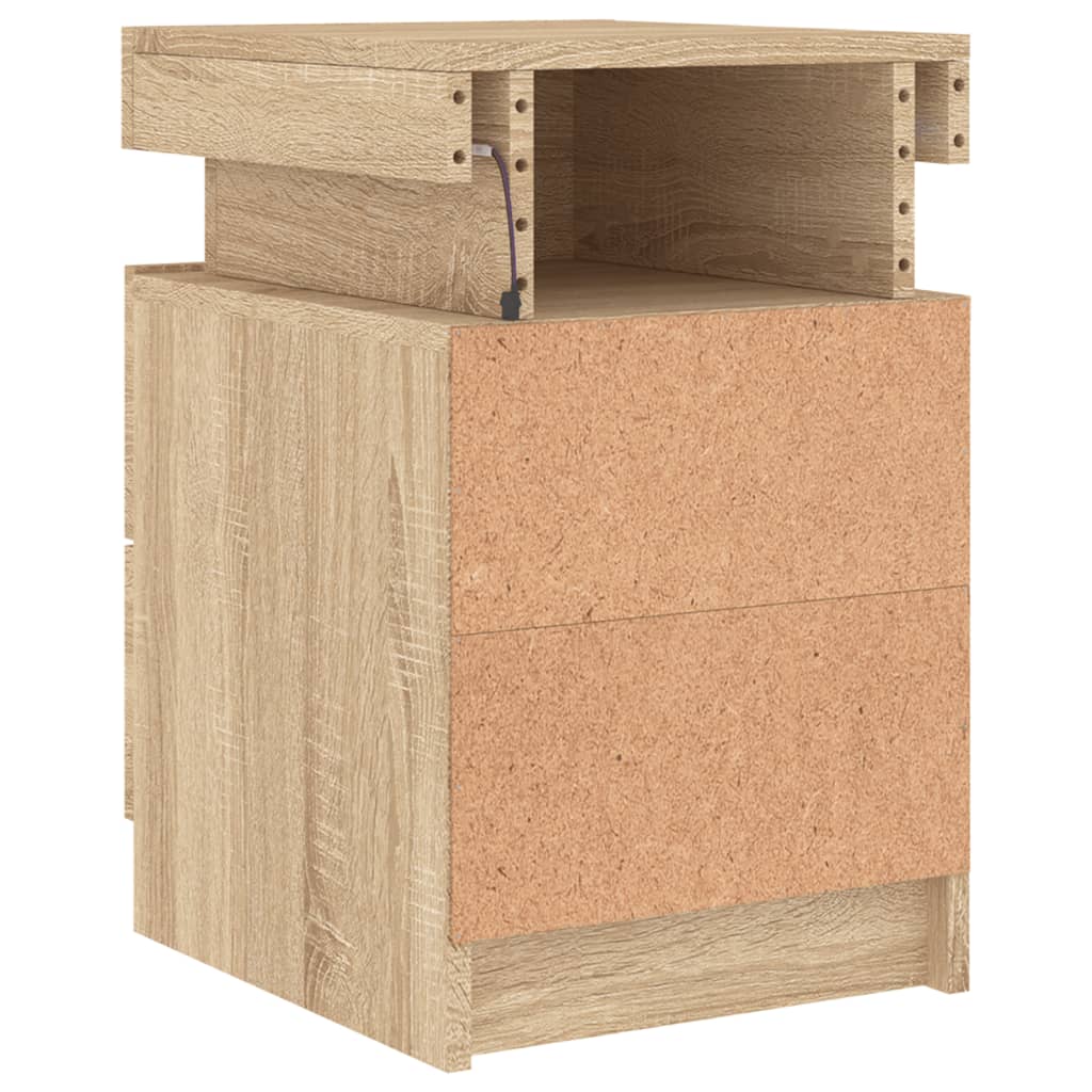 vidaXL Bedside Cabinet with LED Lights Sonoma Oak 35x39x55 cm