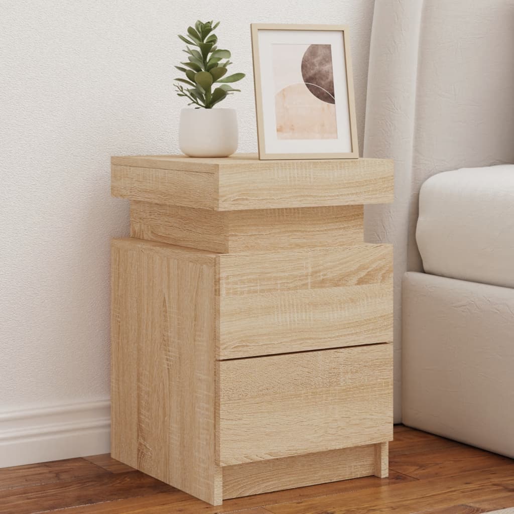 vidaXL Bedside Cabinet with LED Lights Sonoma Oak 35x39x55 cm