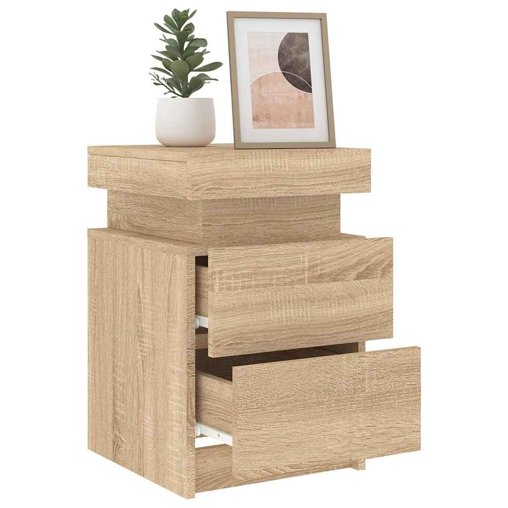 Bedside Cabinets with LED Lights 2 pcs Sonoma Oak 35x39x55 cm