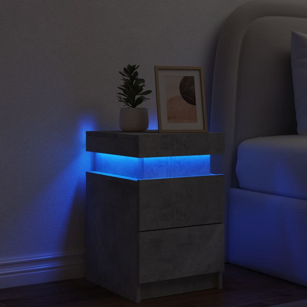 vidaXL Bedside Cabinet with LED Lights Concrete Grey 35x39x55 cm