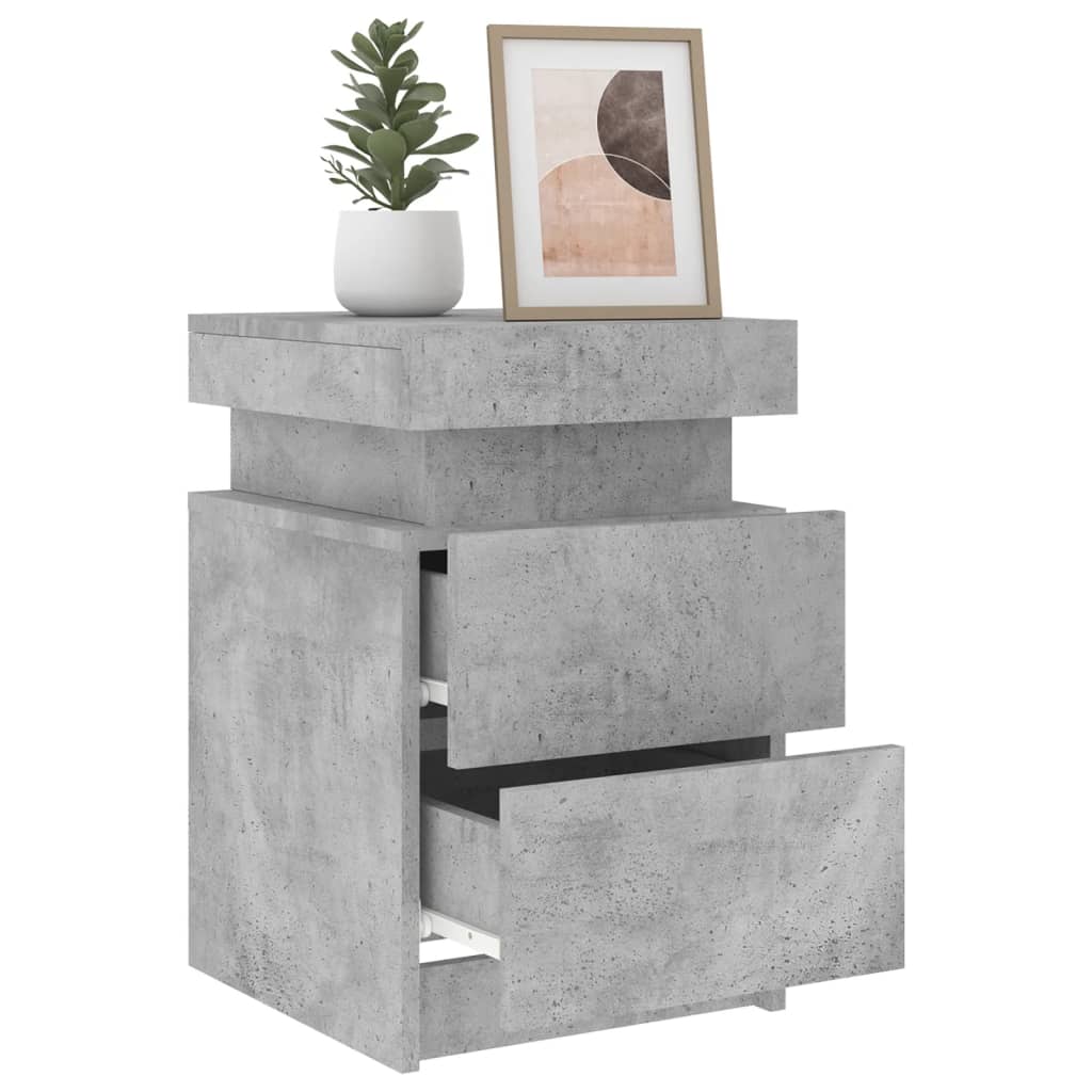 vidaXL Bedside Cabinet with LED Lights Concrete Grey 35x39x55 cm