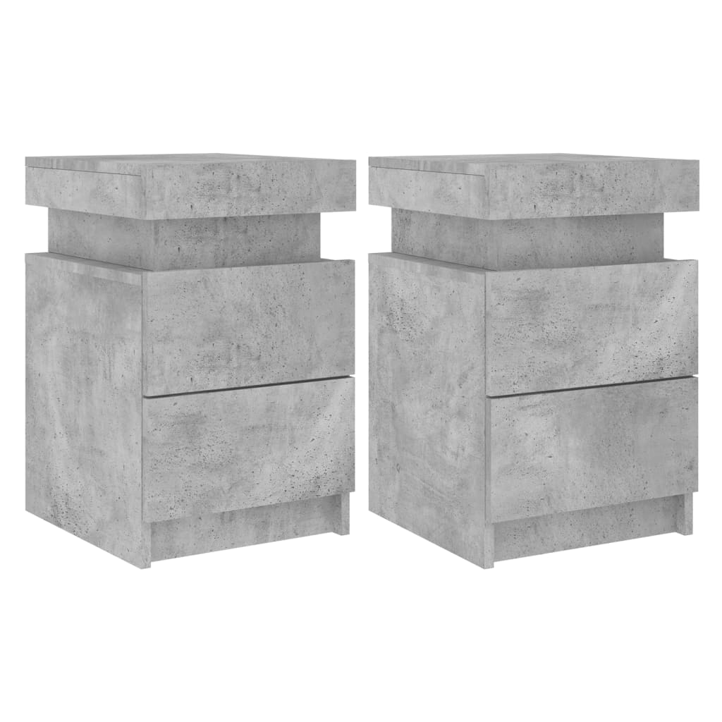 vidaXL Bedside Cabinets with LED Lights 2 pcs Concrete Grey 35x39x55 cm