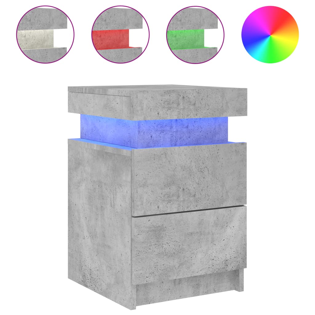 vidaXL Bedside Cabinets with LED Lights 2 pcs Concrete Grey 35x39x55 cm