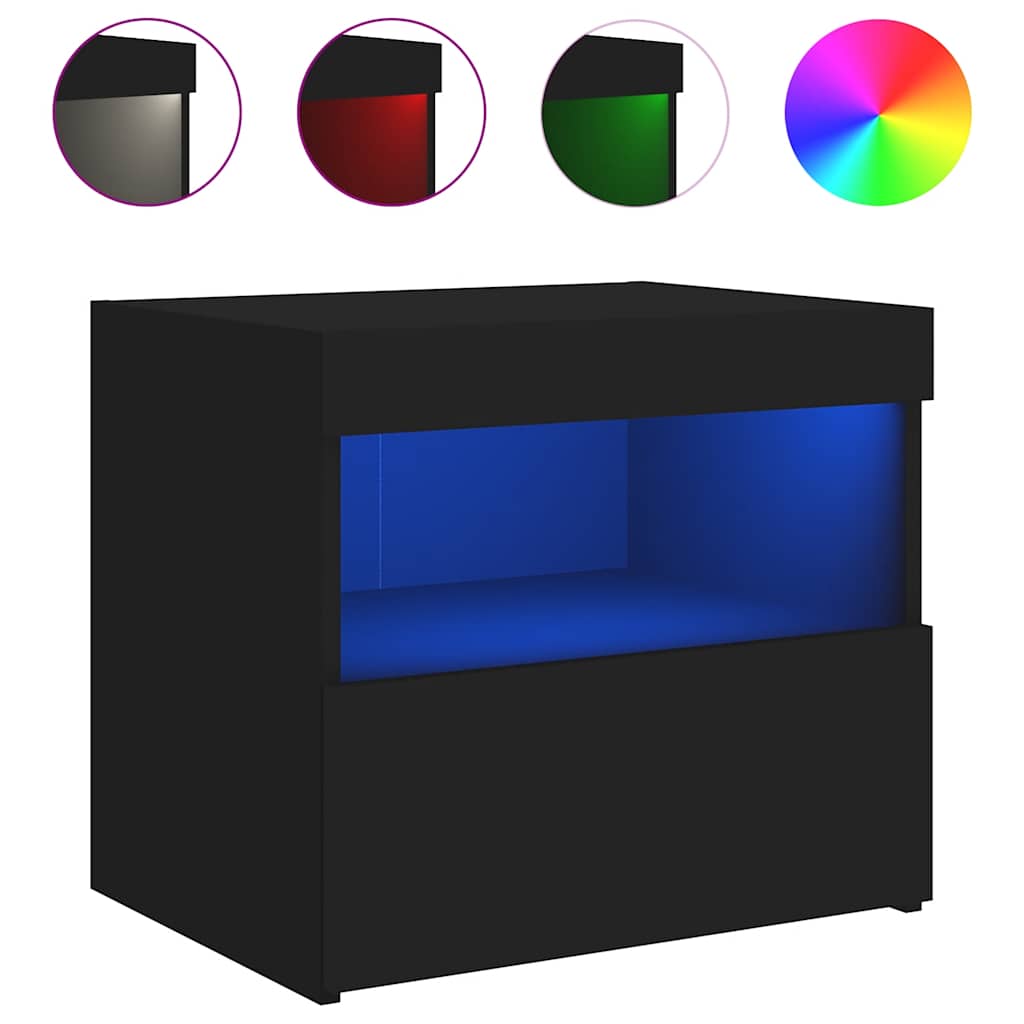 Bedside Cabinet | Black | Engineered wood | 50x40x45 cm | Bedside Cabinet