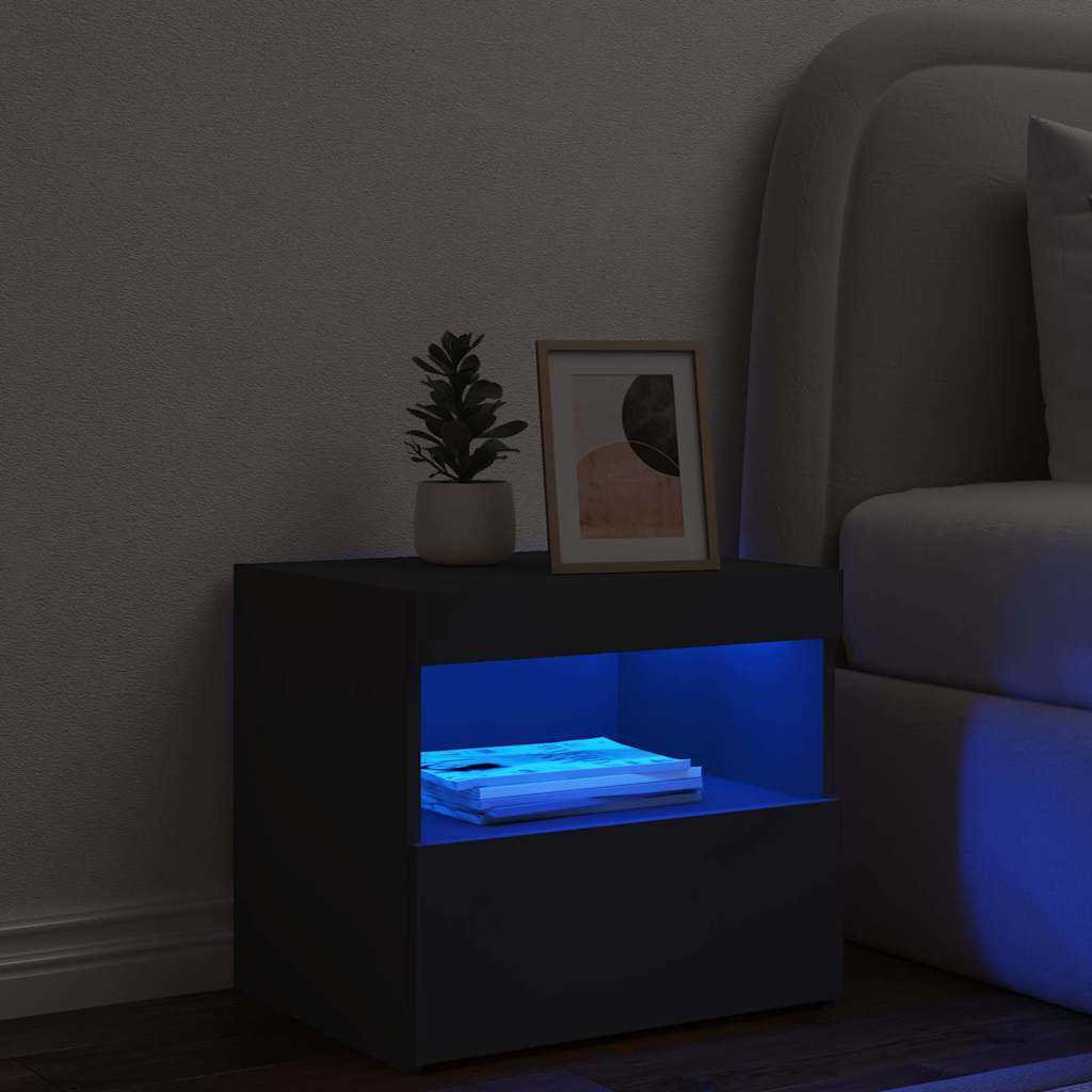 Bedside Cabinet | Black | Engineered wood | 50x40x45 cm | Bedside Cabinet