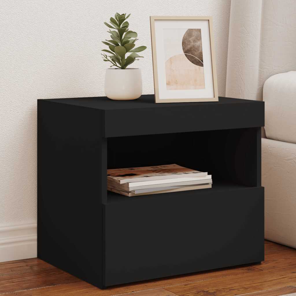 Bedside Cabinet | Black | Engineered wood | 50x40x45 cm | Bedside Cabinet