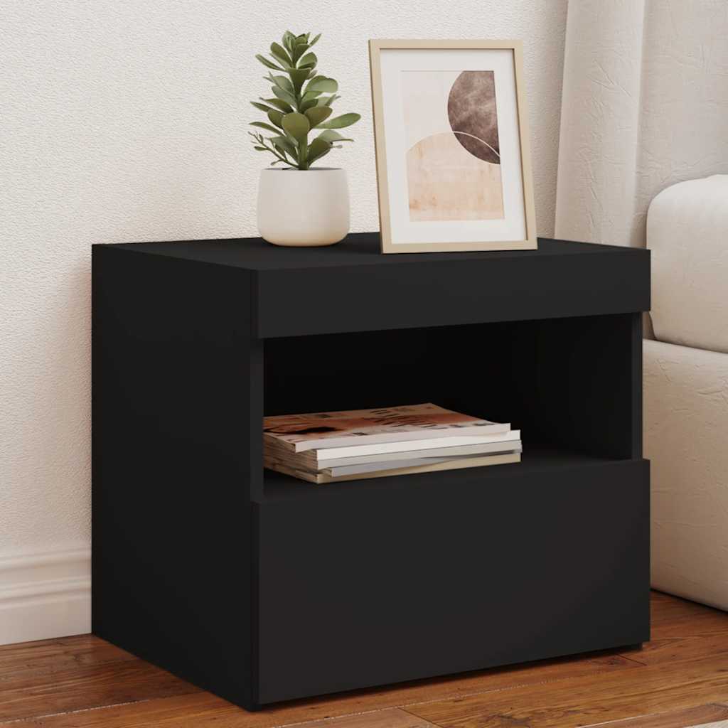 Bedside Cabinet | Set of 2 | Black | Engineered wood | Medium