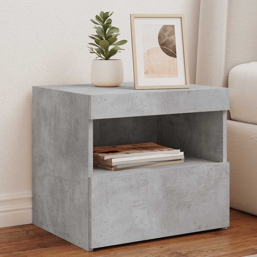 Bedside Cabinet with LED Lights Concrete Grey 50x40x45 cm