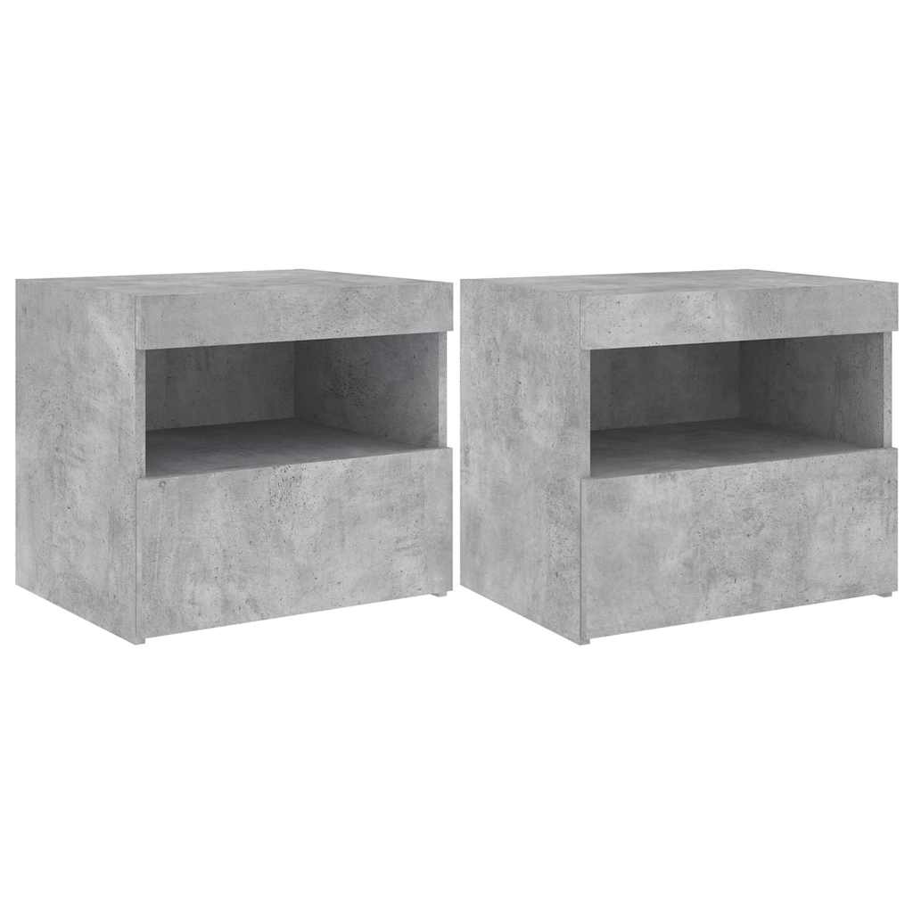 Bedside Cabinets with LED Lights 2 pcs Concrete Grey 50x40x45cm