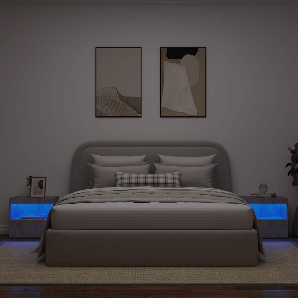 Bedside Cabinets with LED Lights 2 pcs Concrete Grey 50x40x45cm