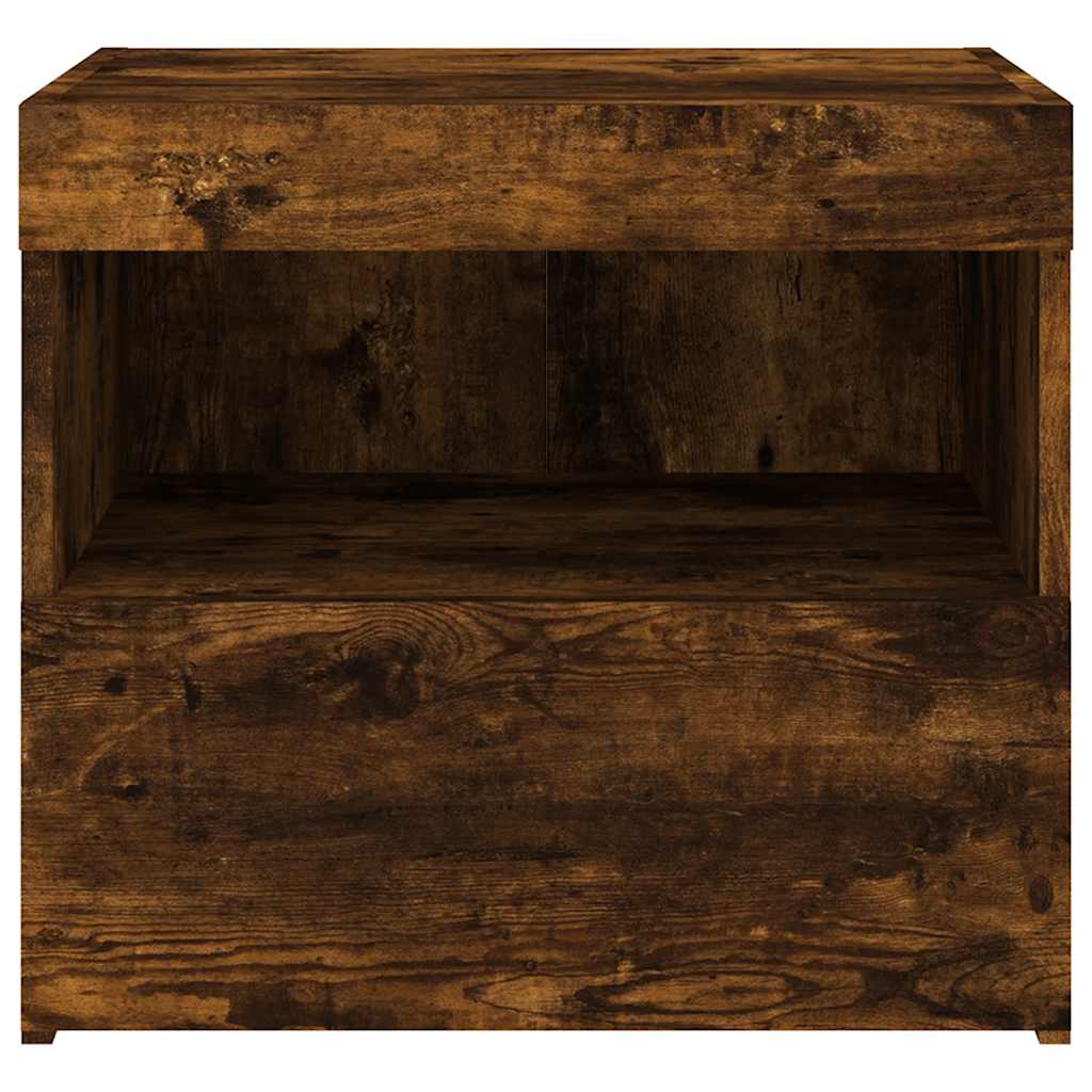 Bedside Cabinet with LED Lights Smoked Oak 50x40x45 cm