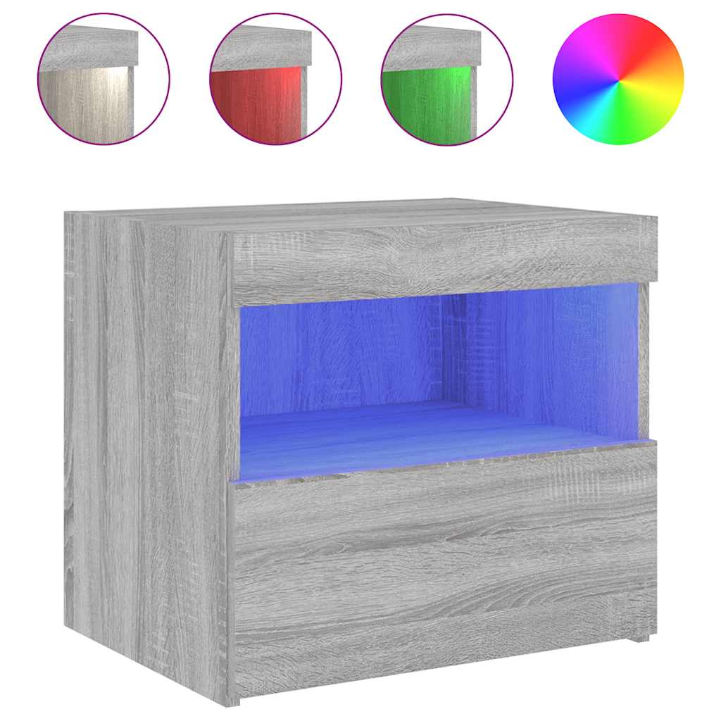 Bedside Cabinet with LED Lights Grey Sonoma 50x40x45 cm