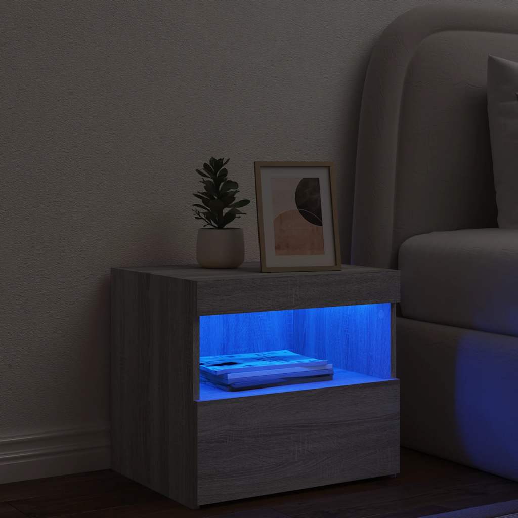 Bedside Cabinet with LED Lights Grey Sonoma 50x40x45 cm