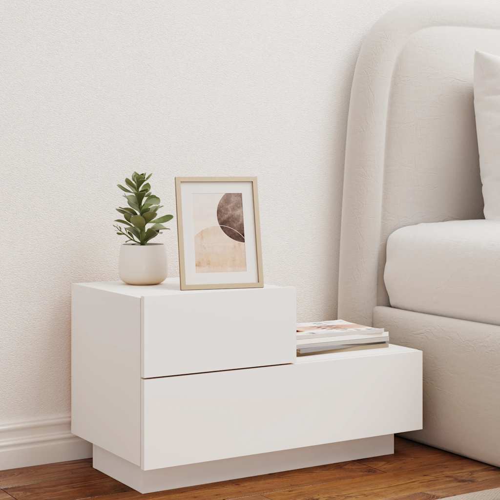 Bedside Cabinet with LED Lights White 70x36x40,5 cm