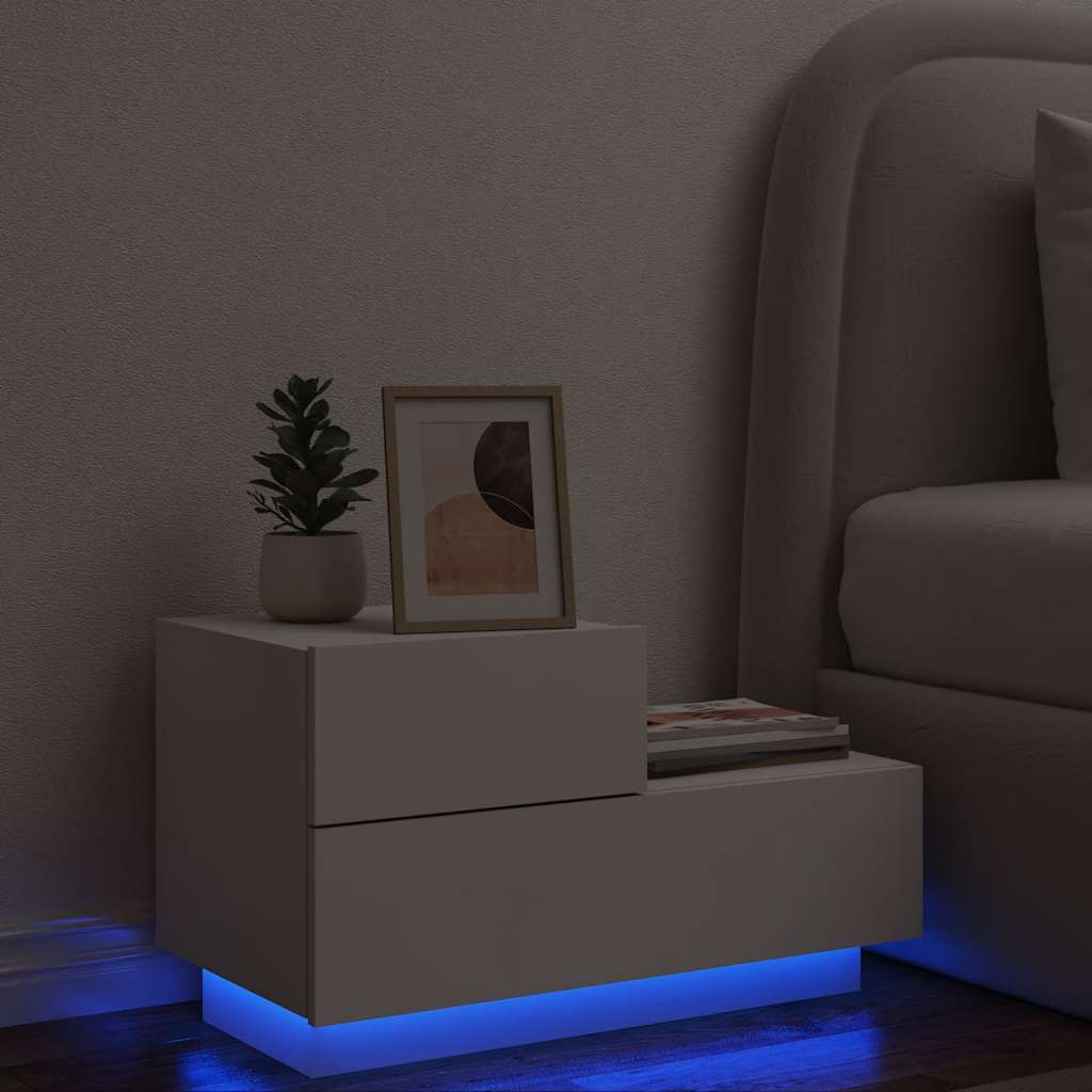 Bedside Cabinet with LED Lights White 70x36x40,5 cm