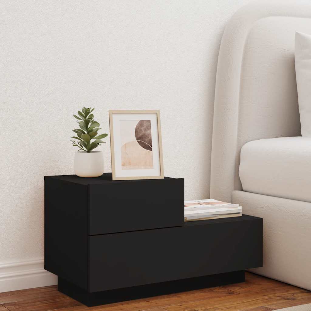 Bedside Cabinet | Black | Engineered wood | Bedside Cabinet | Rectangular