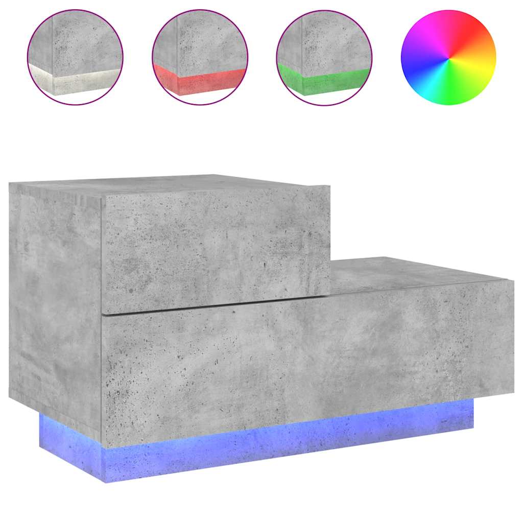 Bedside Cabinet with LED Lights Concrete Grey 70x36x40.5 cm
