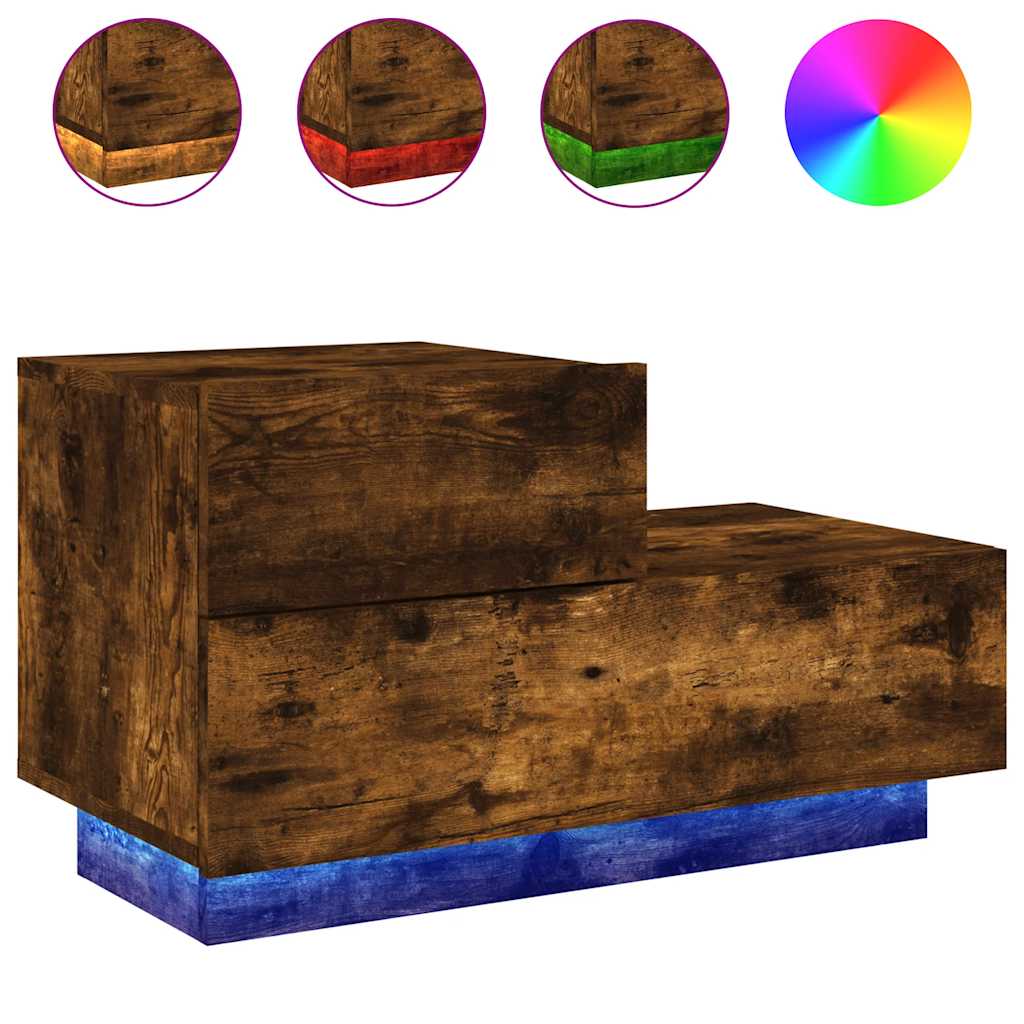 Bedside Cabinet with LED Lights Smoked Oak 70x36x40,5 cm