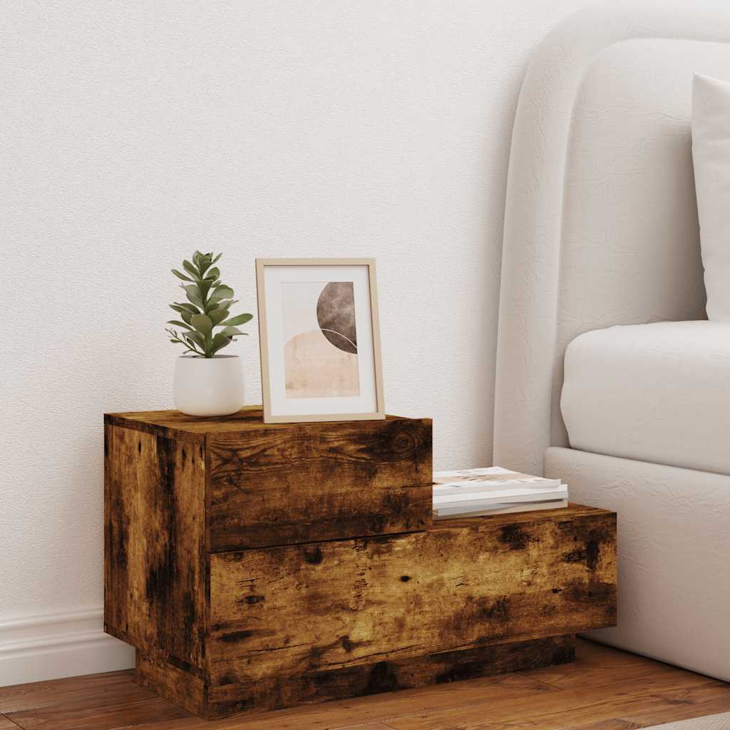 Bedside Cabinet with LED Lights Smoked Oak 70x36x40,5 cm