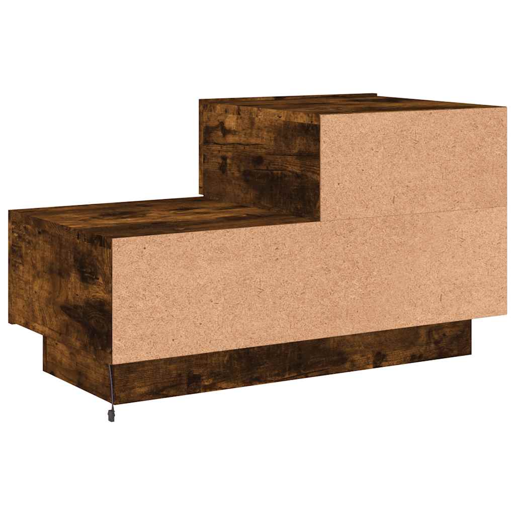 Bedside Cabinet with LED Lights Smoked Oak 70x36x40.5 cm