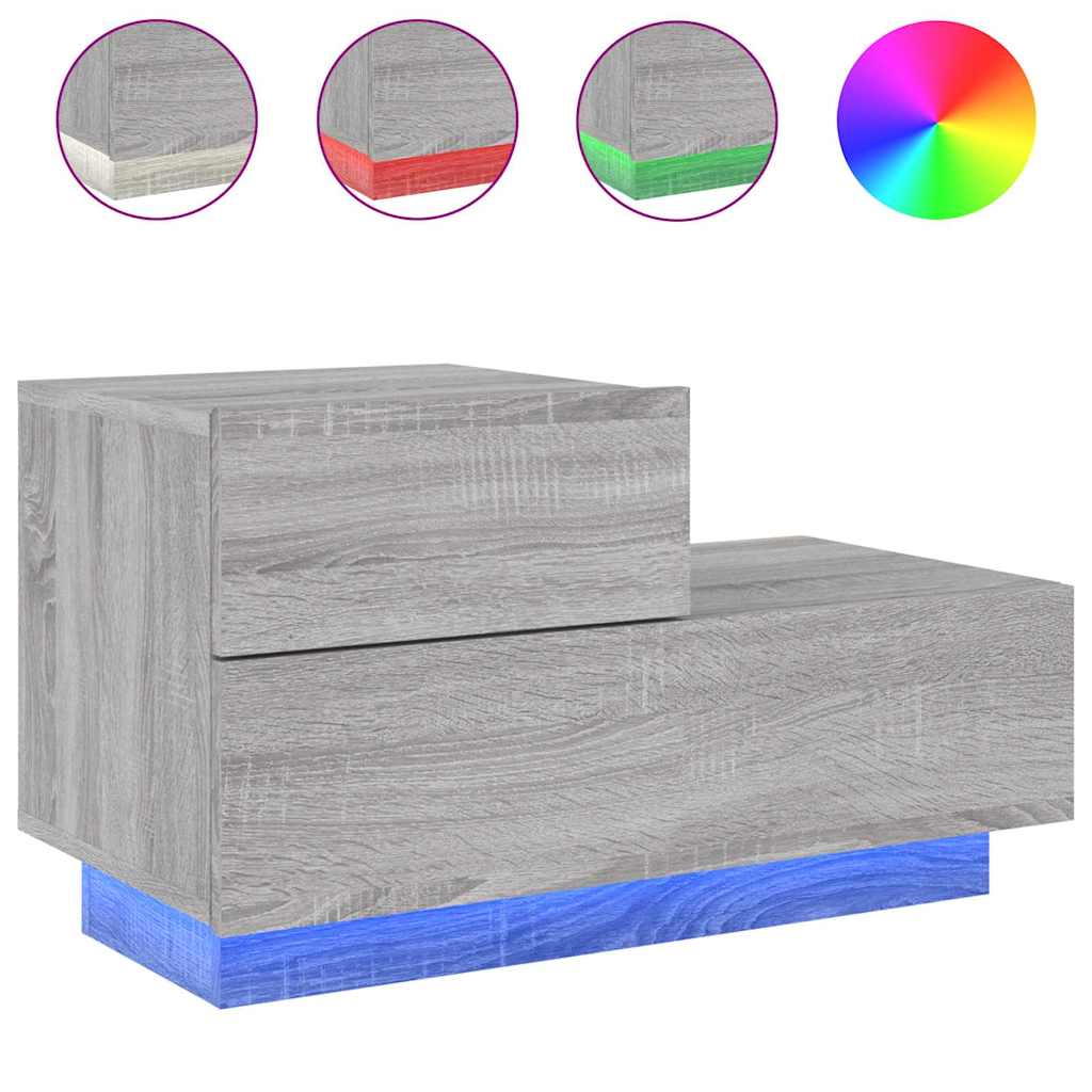 Bedside Cabinet with LED Lights Grey Sonoma 70x36x40,5 cm