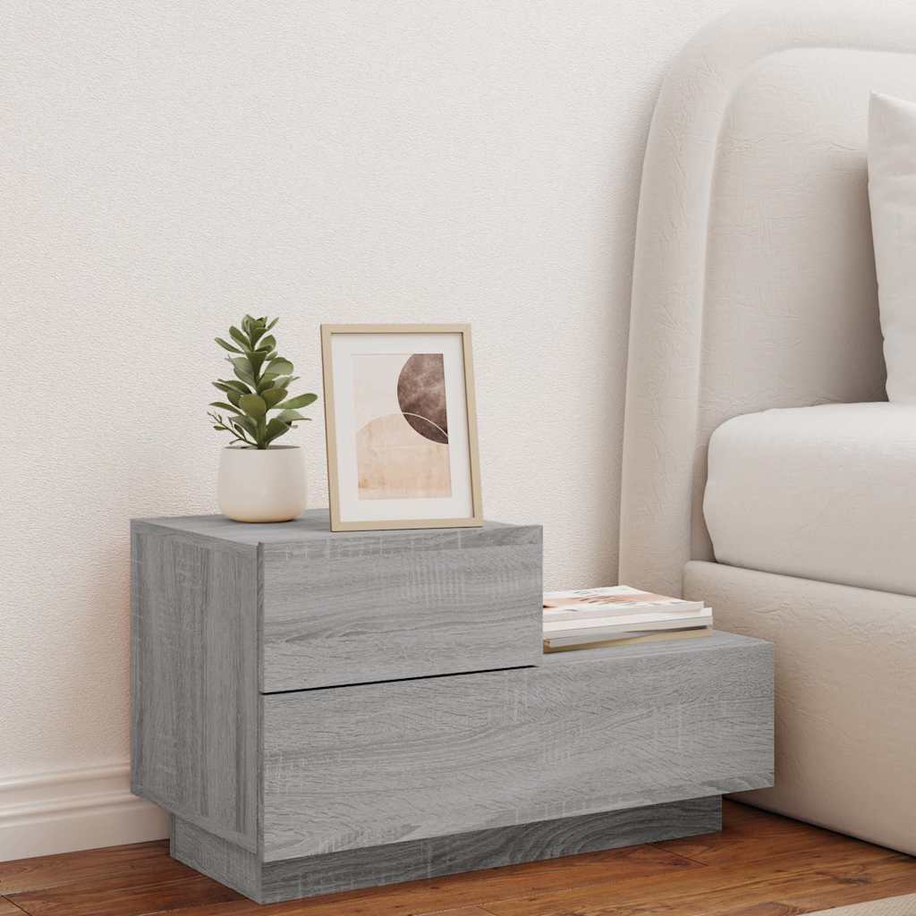 Bedside Cabinet with LED Lights Grey Sonoma 70x36x40,5 cm