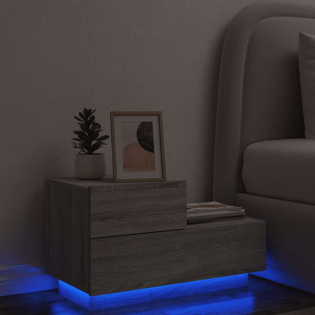 Bedside Cabinet with LED Lights Grey Sonoma 70x36x40,5 cm