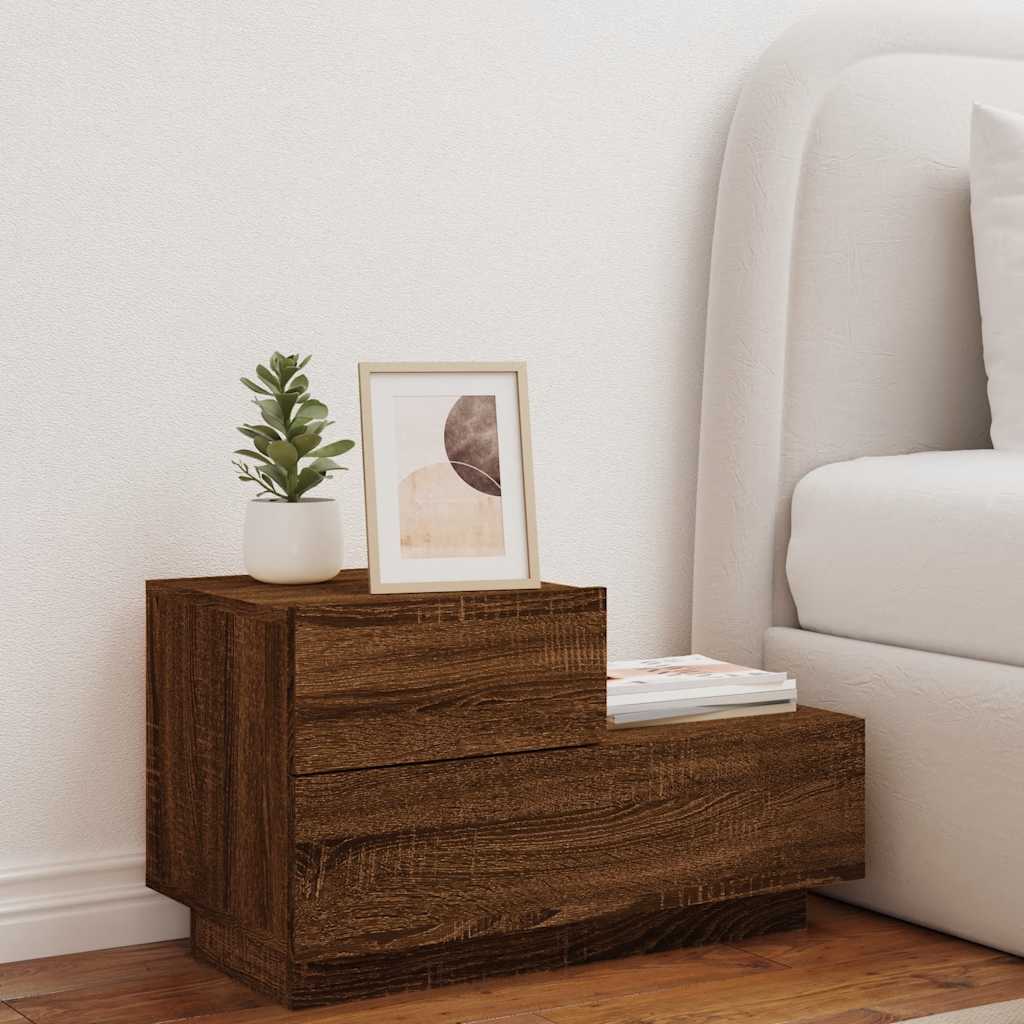 Bedside Cabinet with LED Lights Brown Oak 70x36x40,5 cm