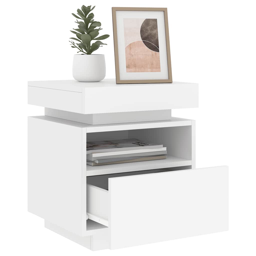 Bedside Cabinet with LED Lights White 40x39x48,5 cm