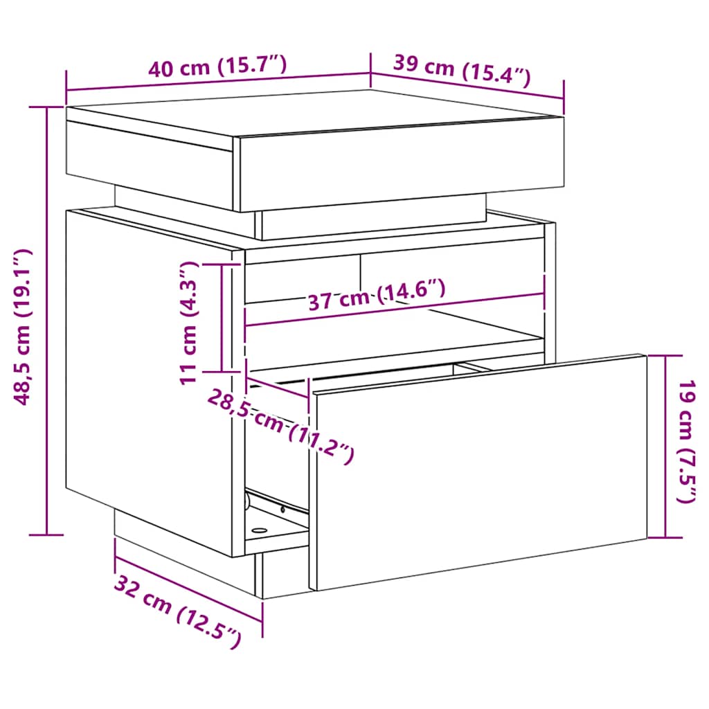 Bedside Cabinet with LED Lights Sonoma Oak 40x39x48.5 cm