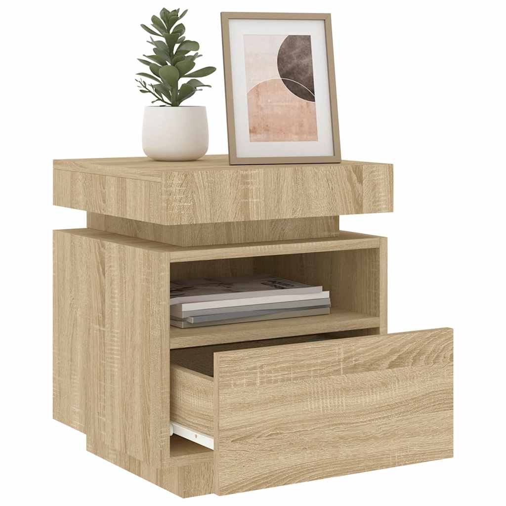 Bedside Cabinet with LED Lights Sonoma Oak 40x39x48,5 cm
