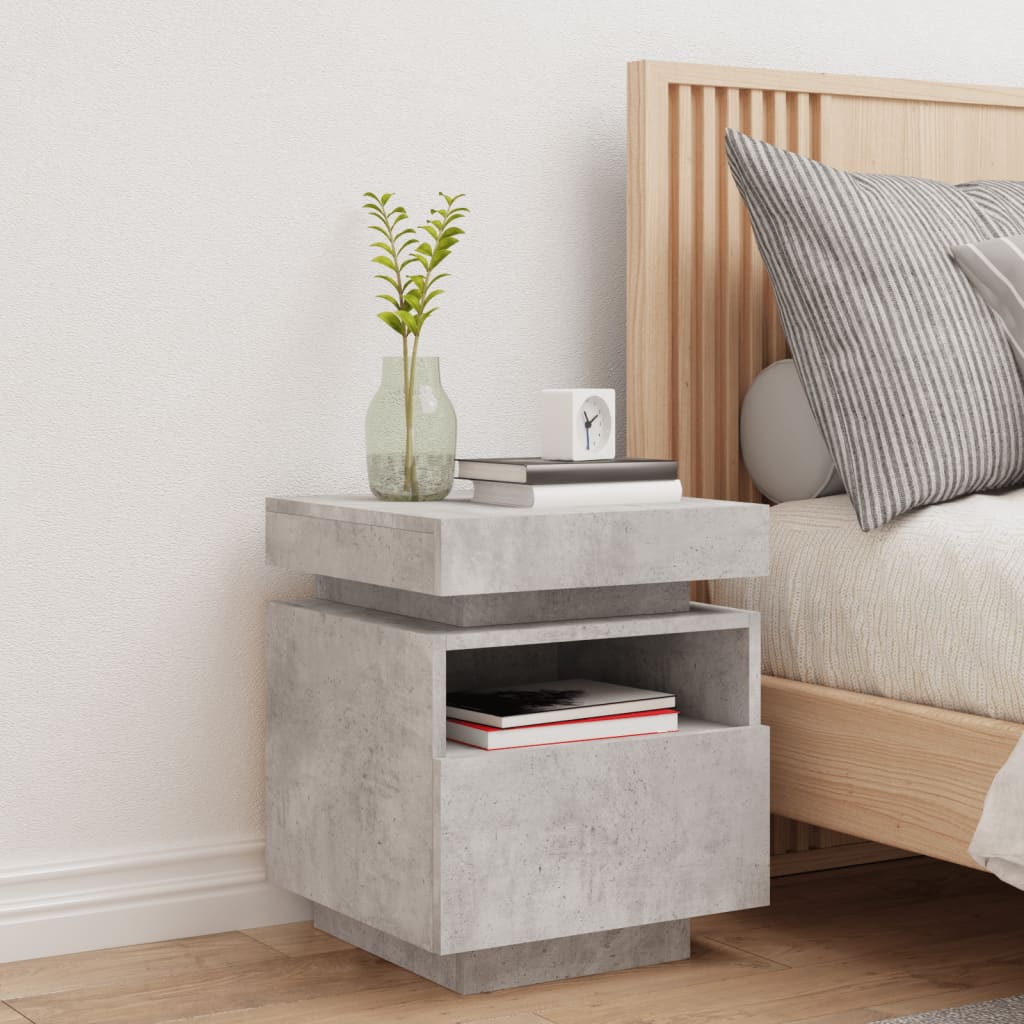 vidaXL Bedside Cabinet with LED Lights Concrete Grey 40x39x48.5 cm