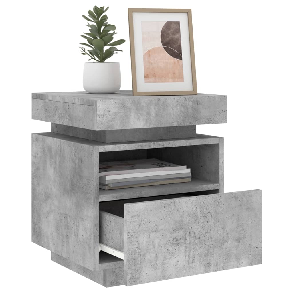 vidaXL Bedside Cabinet with LED Lights Concrete Grey 40x39x48.5 cm