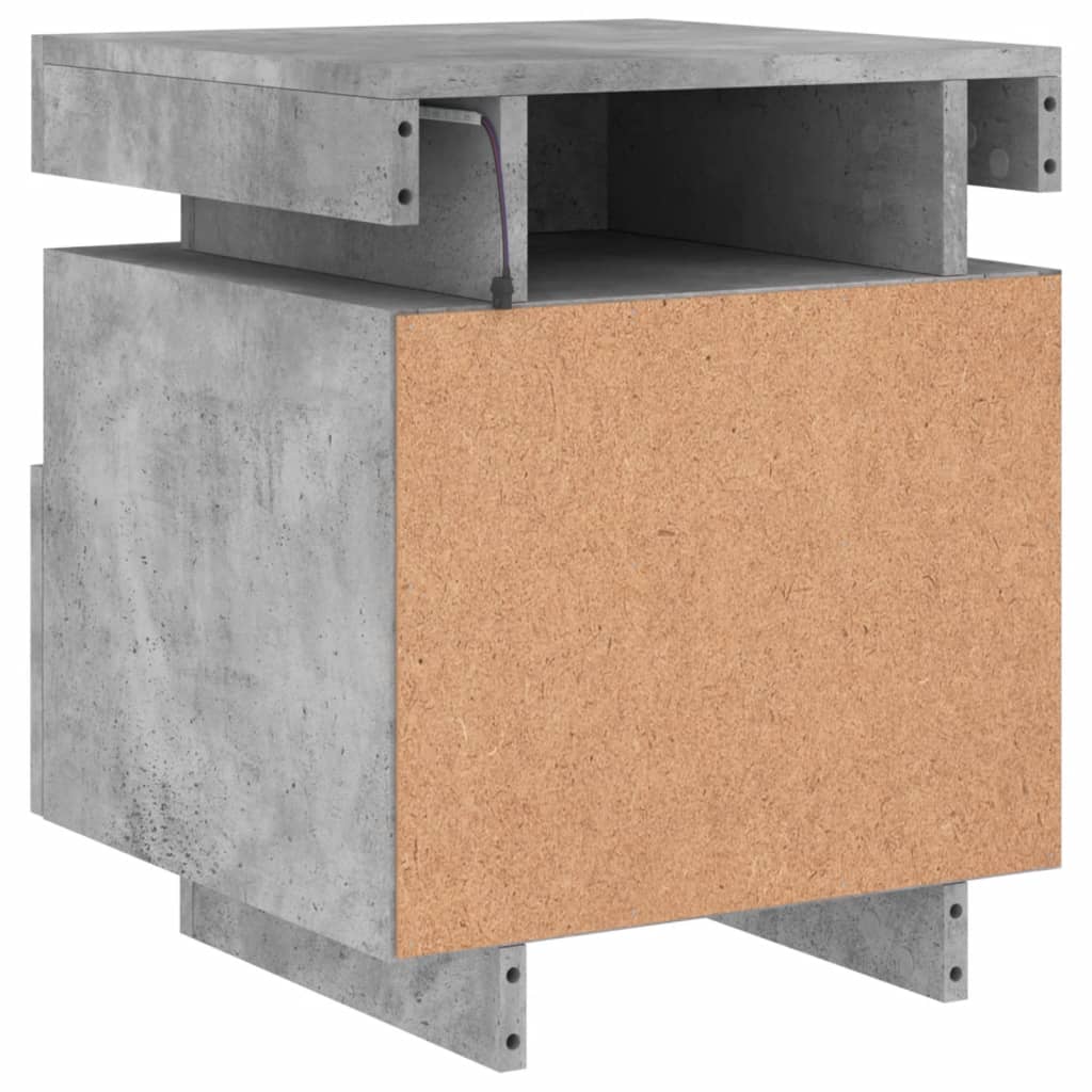 vidaXL Bedside Cabinet with LED Lights Concrete Grey 40x39x48.5 cm