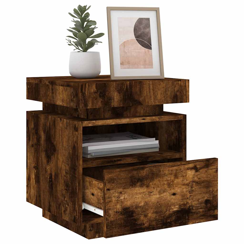Bedside Cabinets with LED Lights 2 pcs Smoked Oak 40x39x48,5 cm