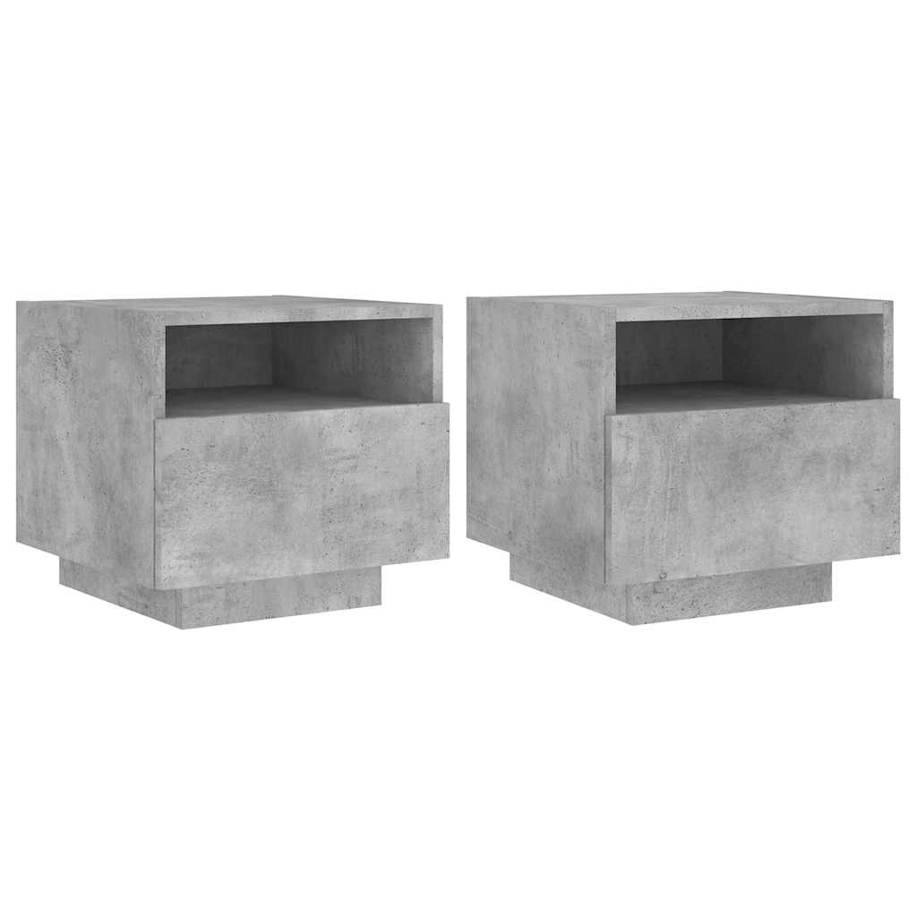 Bedside Cabinets with LED Lights 2 pcs Concrete Grey 40x39x37cm